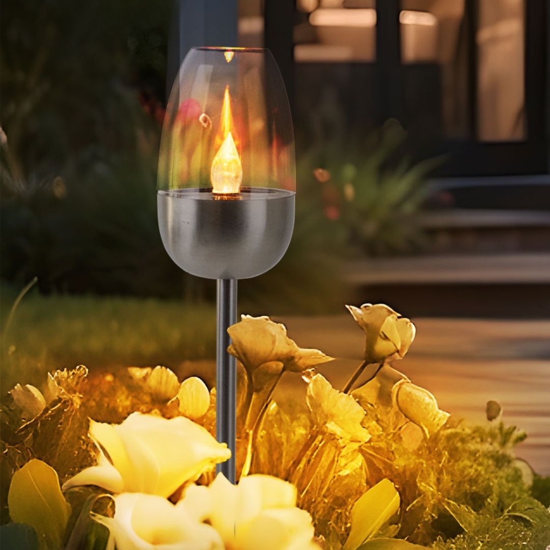 Solar LED Tuinlampen Set Vlam Effect Zilveren Grondspies