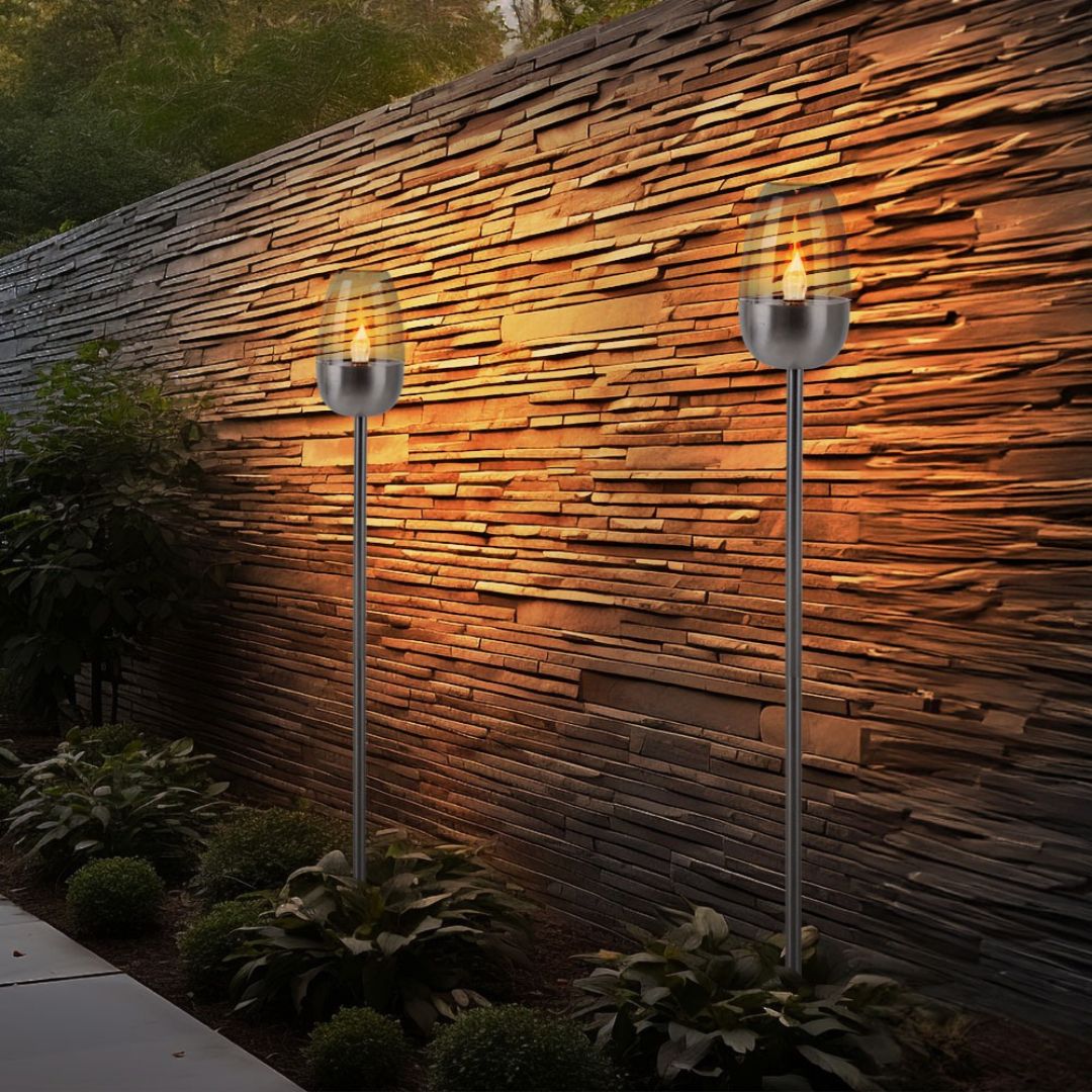 Solar LED Tuinlampen Set Vlam Effect Zilveren Grondspies