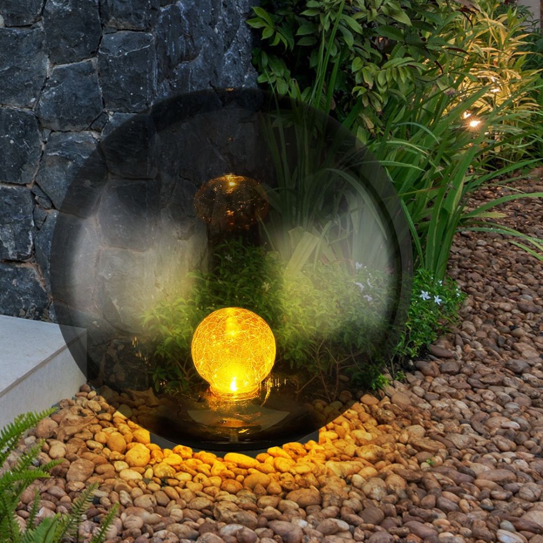 LED Solar Tuinlamp Bol Crackle Glas Zwart IP44