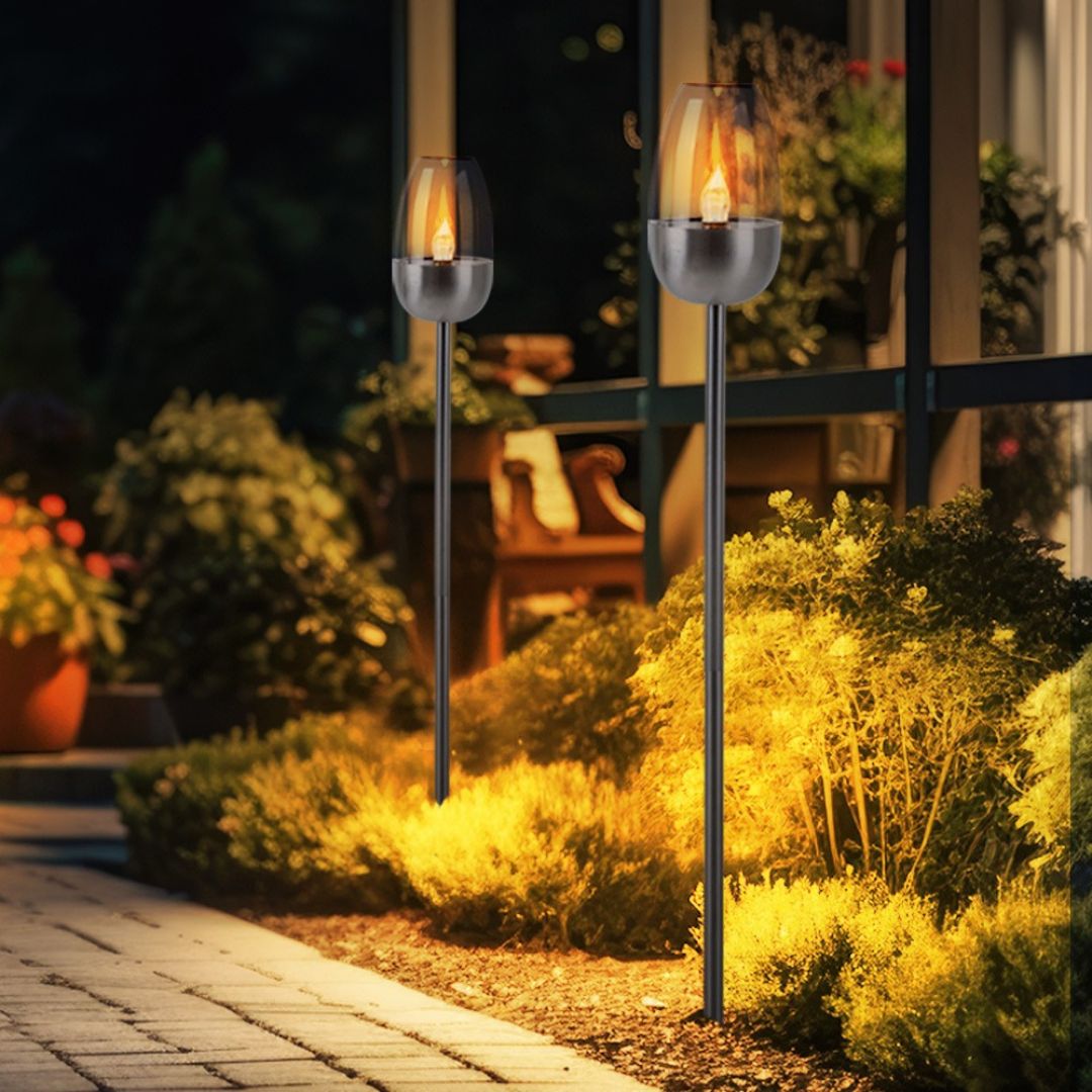 Solar LED Tuinlampen Set Vlam Effect Zilveren Grondspies
