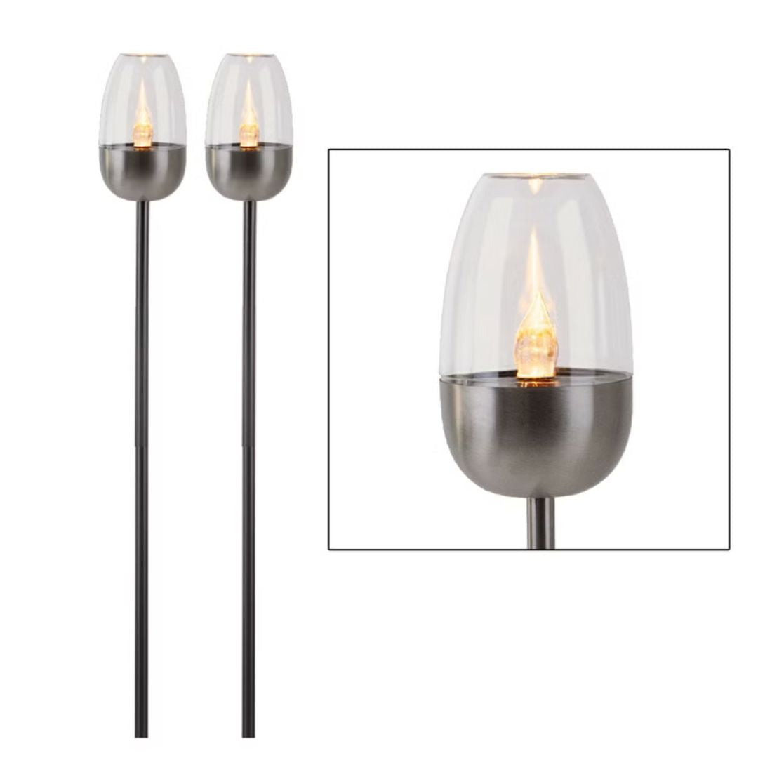 Solar LED Tuinlampen Set Vlam Effect Zilveren Grondspies