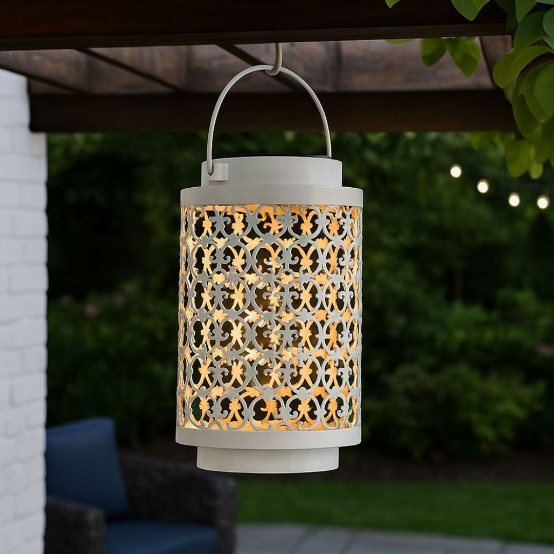 Solar LED Tuinlantaarn Wit Metaal Oosters Design 18cm Buiten