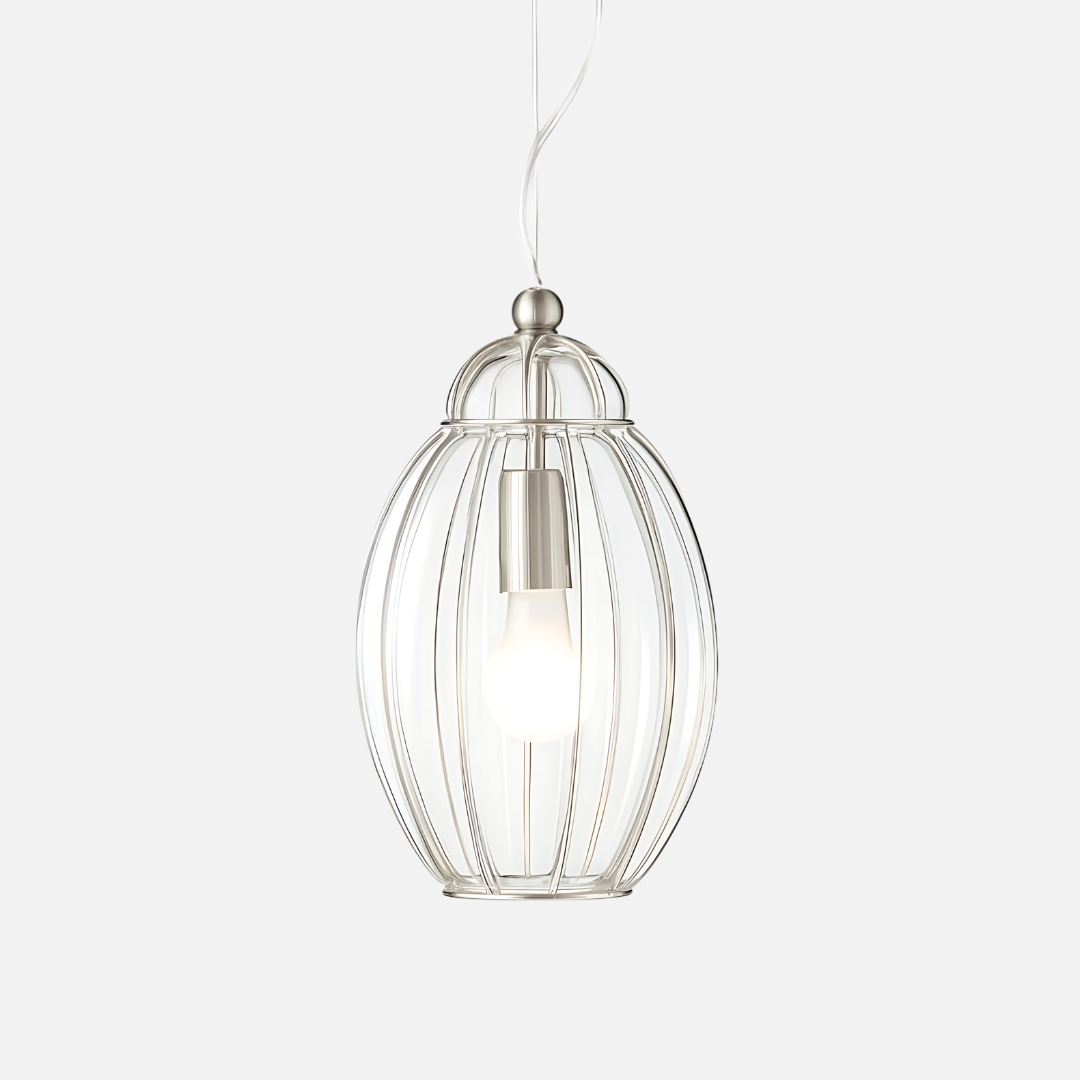 Moderne Hanglamp met Chroom Afwerking en Helder Glas voor Eettafel