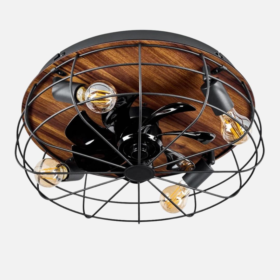 Plafondventilatorlamp met afstandsbediening, 4 fittingen, houtlook, zwart