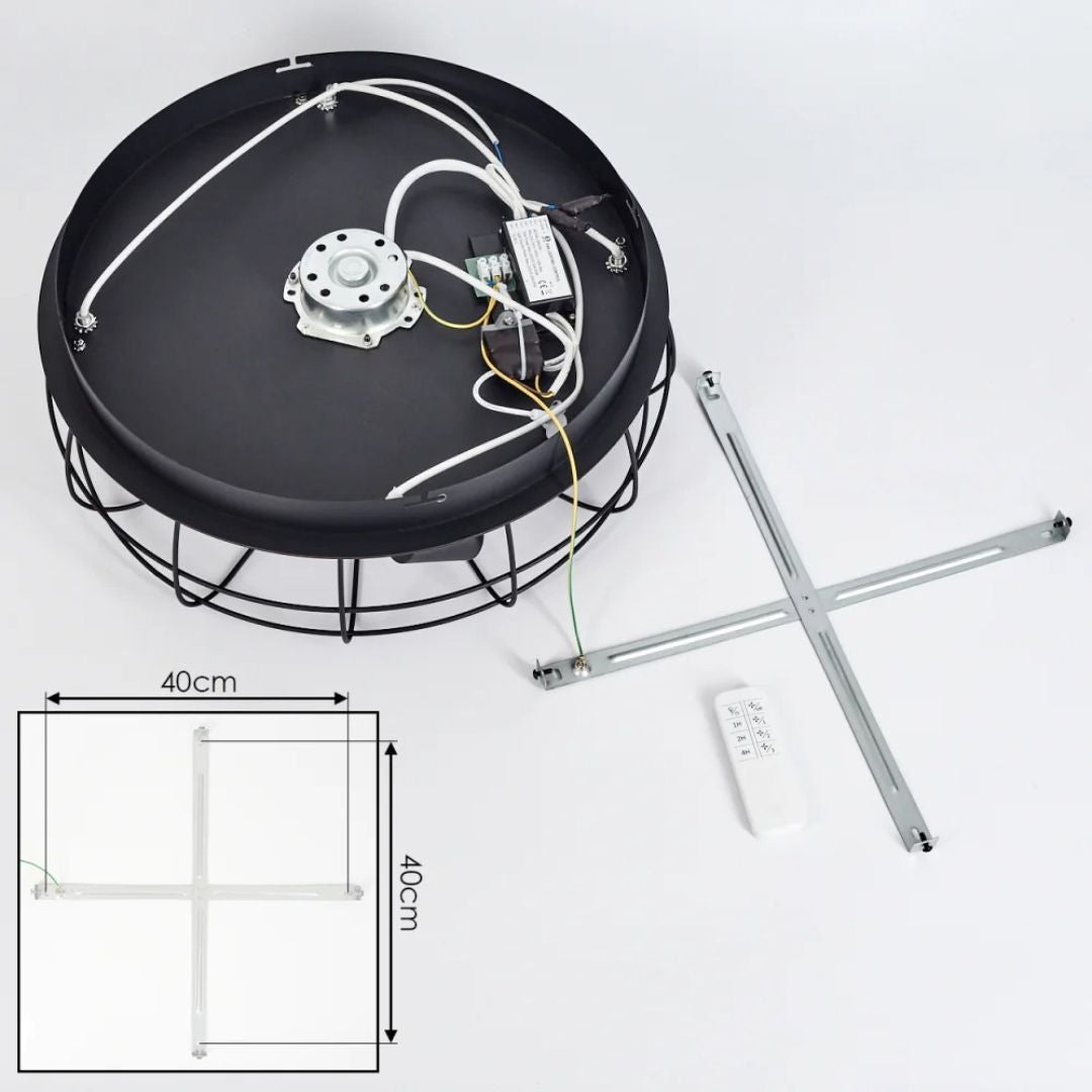 Plafondventilatorlamp met afstandsbediening, 4 fittingen, houtlook, zwart