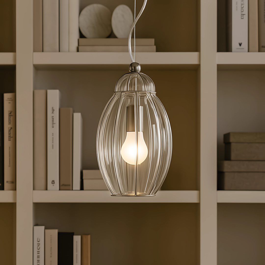 Moderne Hanglamp met Chroom Afwerking en Helder Glas voor Eettafel