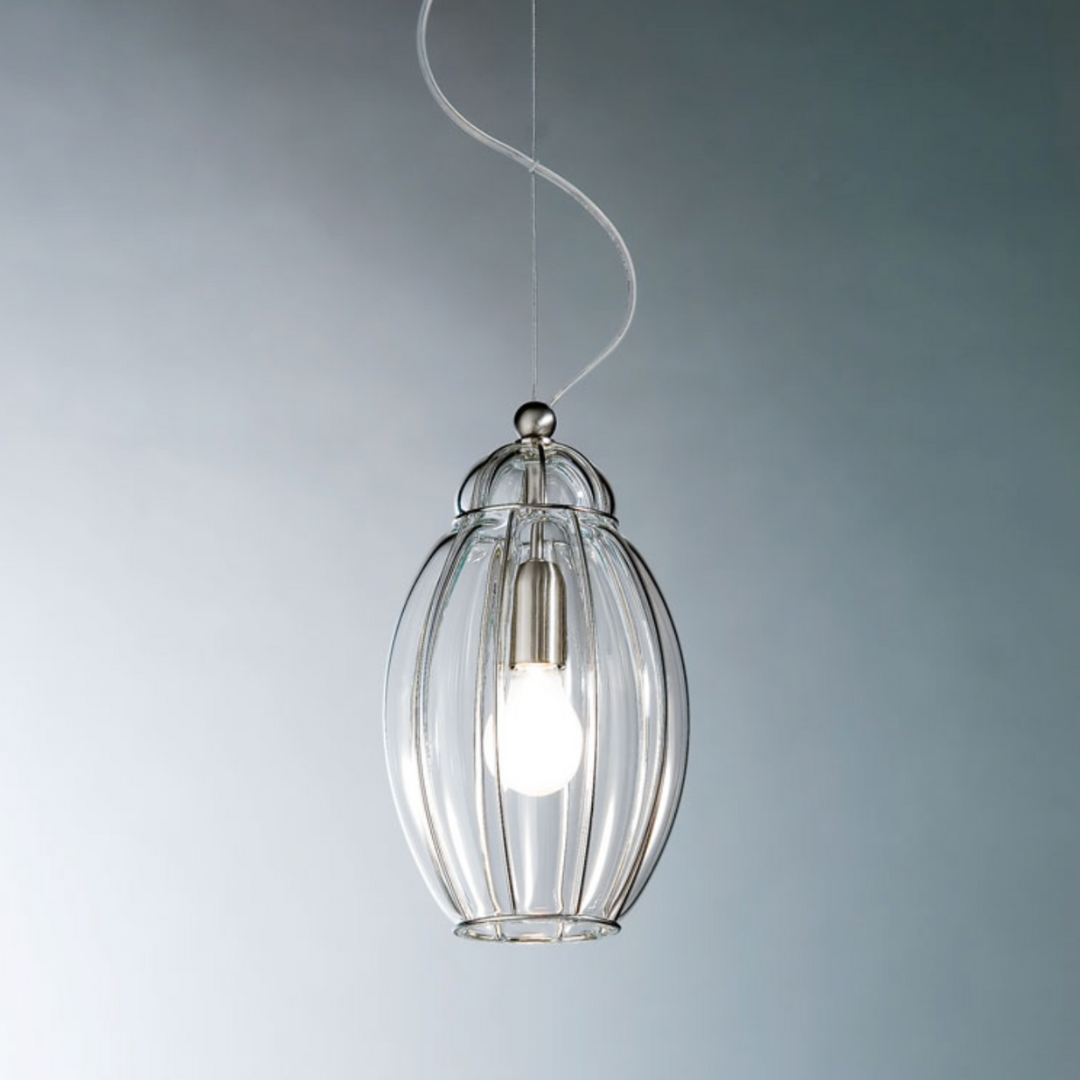 Moderne Hanglamp met Chroom Afwerking en Helder Glas voor Eettafel