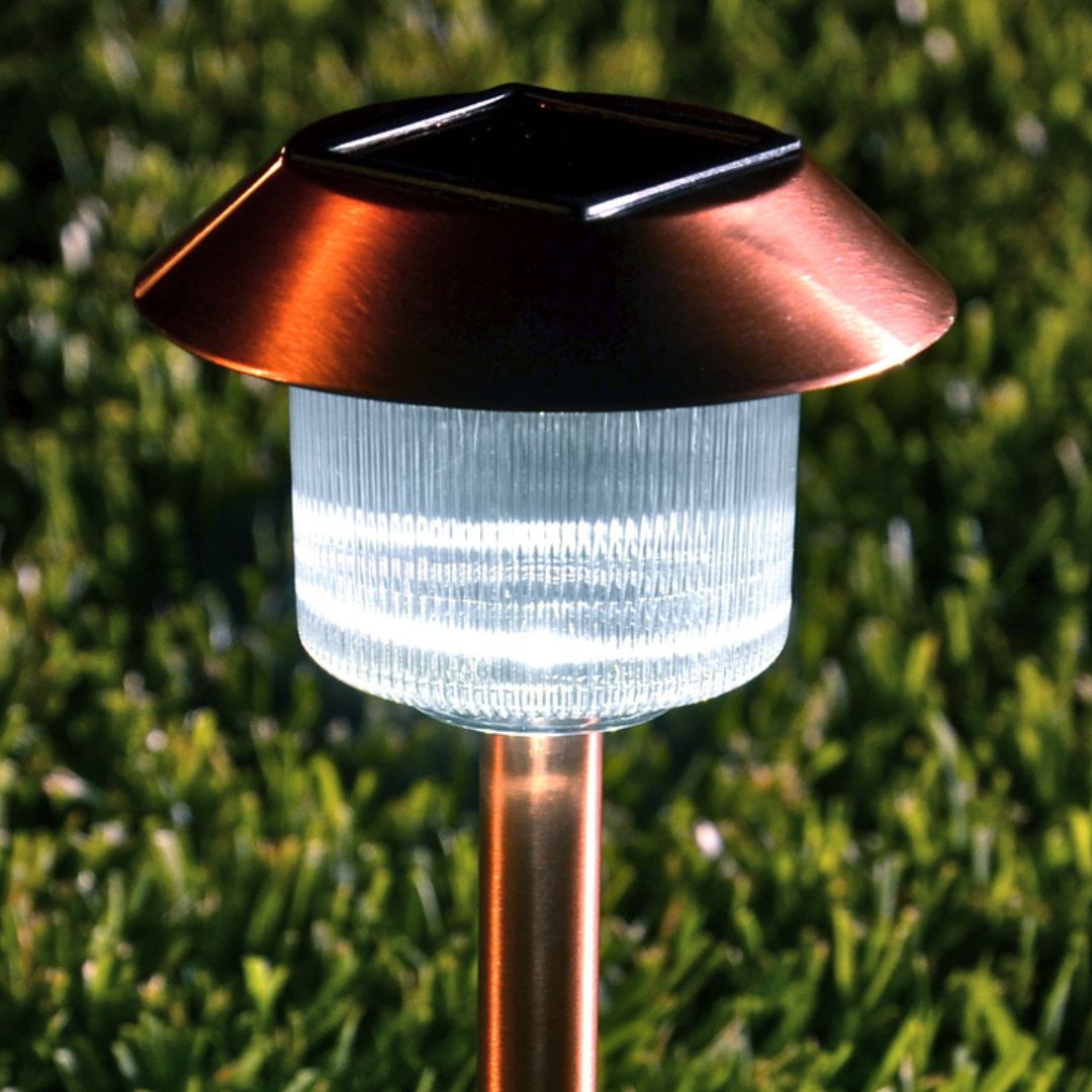 Koperen Zonnepadverlichting Buiten 12-Pack – Geborstelde Afwerking LED Pinnen