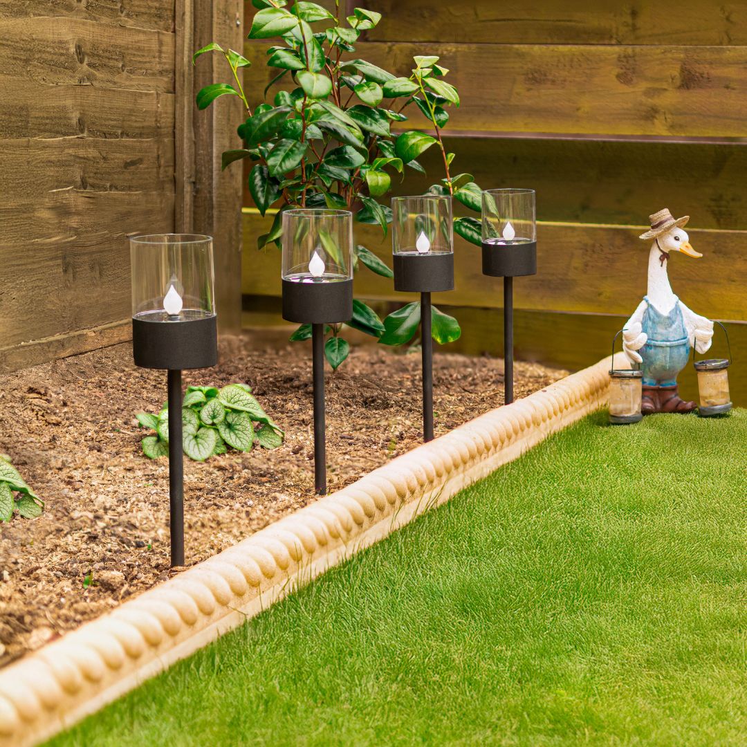 Zwarte Solar Tuinverlichting LED - Set van 4 Grondspike Tuinlampen