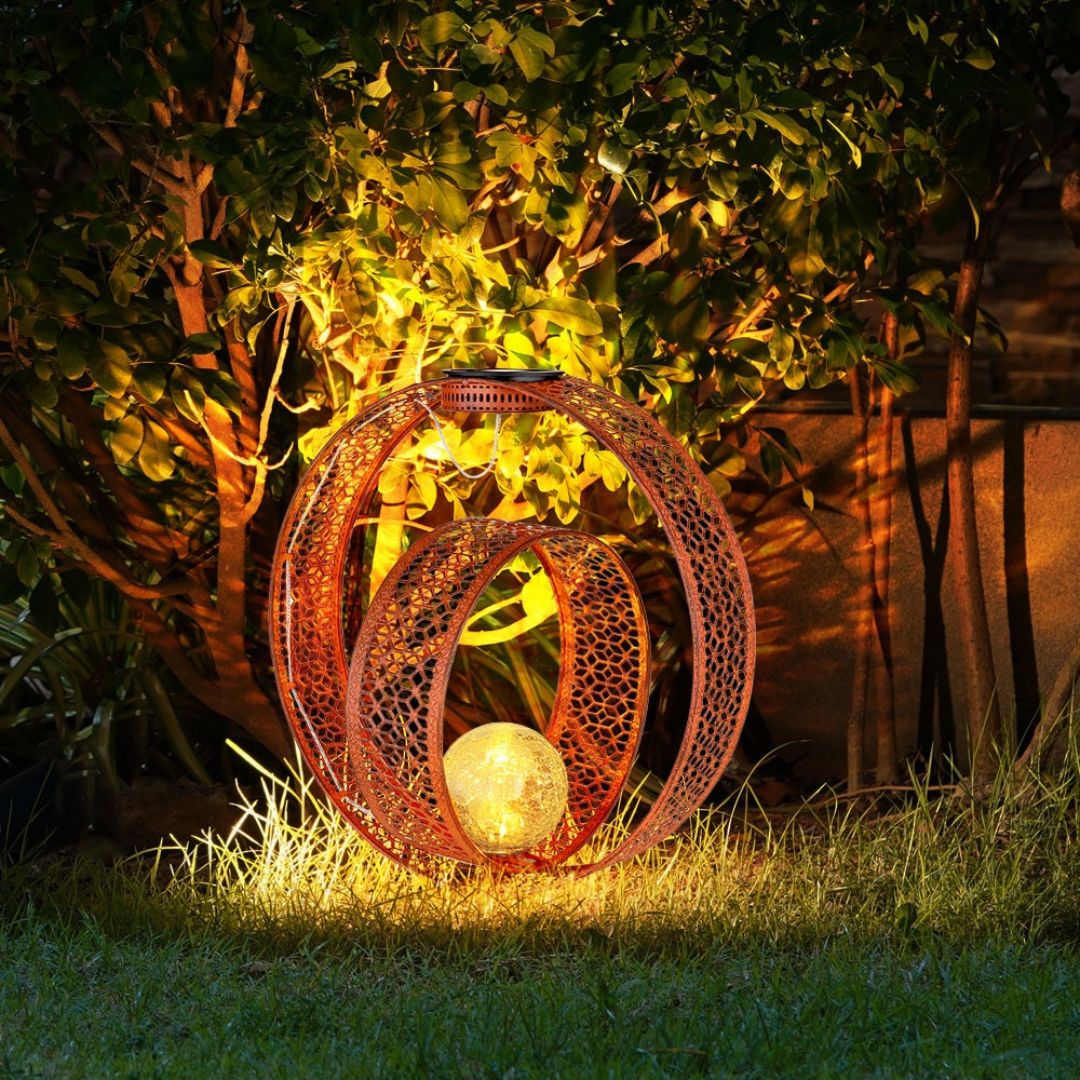 Solar Tuinlamp Roest Metaal Crackle Glas LED Buiten