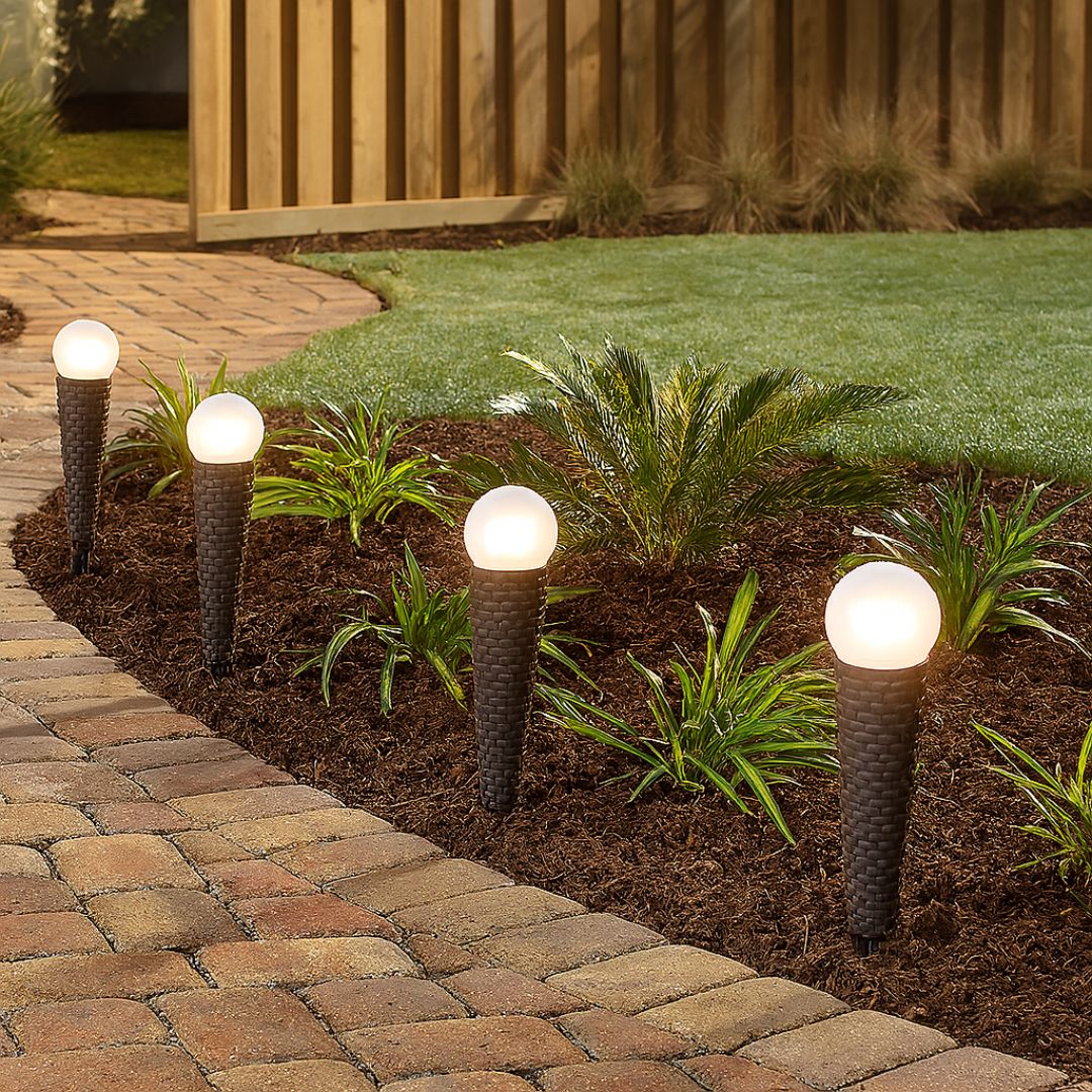 Solarpadverlichting 4-Pack Bruin Vlechtwerk met Matglazen Bol