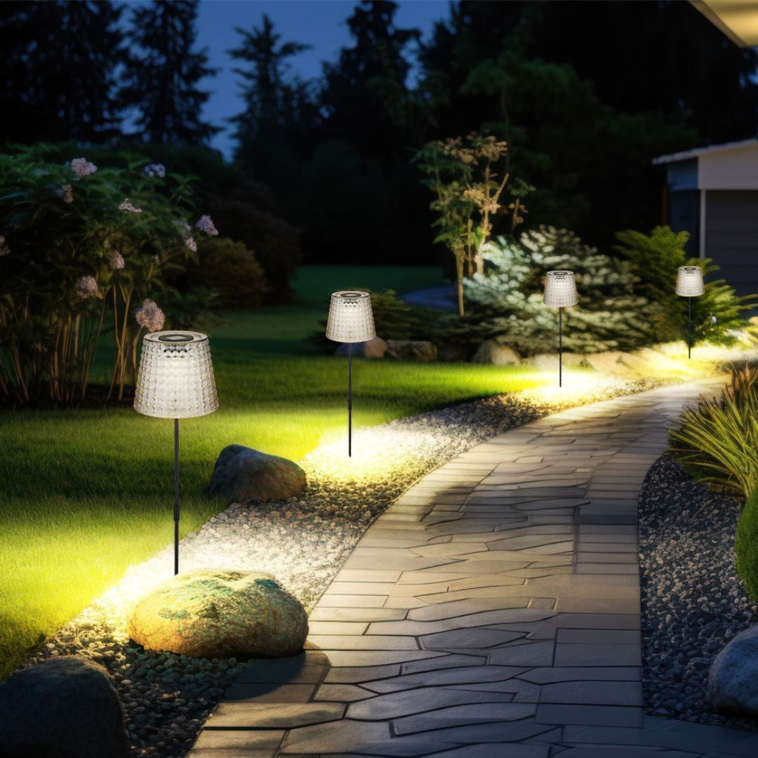 Zonne-LED tuinlampen met grondpin, zwart rookplastic