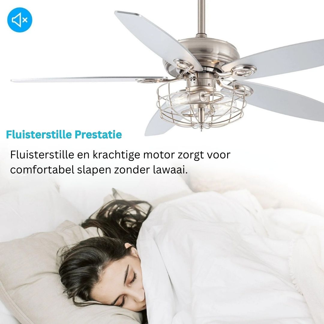 Omkeerbare Plafondventilator met Lamp en Geborsteld Nikkel Afwerking