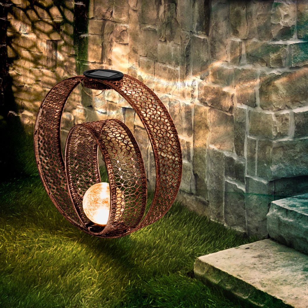 Solar Tuinlamp Roest Metaal Crackle Glas LED Buiten