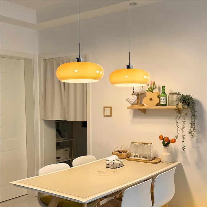 Retro Glazen Hanglamp – Bauhaus, Oranje, Scandinavisch
