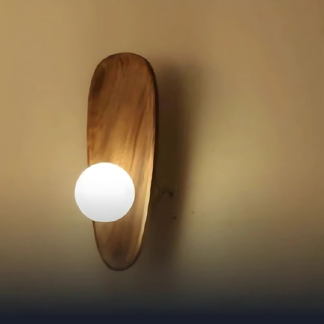 Wandlamp van Acaciahout & Opaalglas – Japandi Stijl met E27-fitting