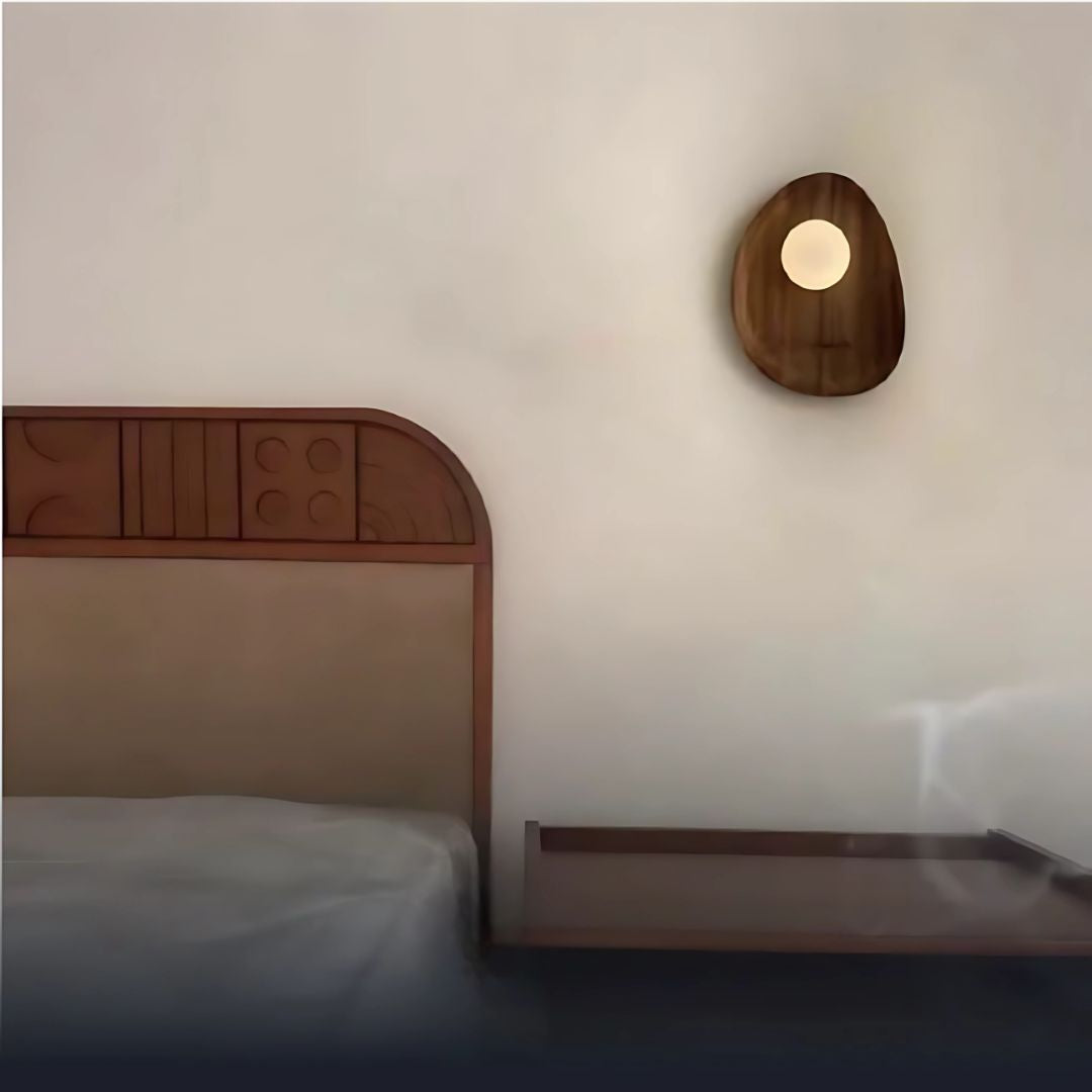 Wandlamp van Acaciahout & Opaalglas – Japandi Stijl met E27-fitting