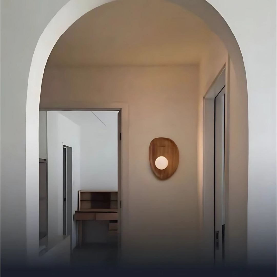 Wandlamp van Acaciahout & Opaalglas – Japandi Stijl met E27-fitting