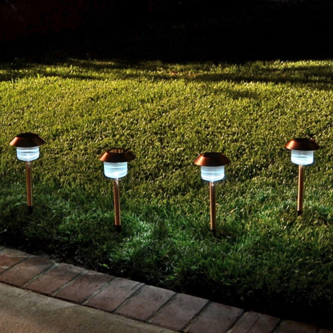 Koperen Zonnepadverlichting Buiten 12-Pack – Geborstelde Afwerking LED Pinnen