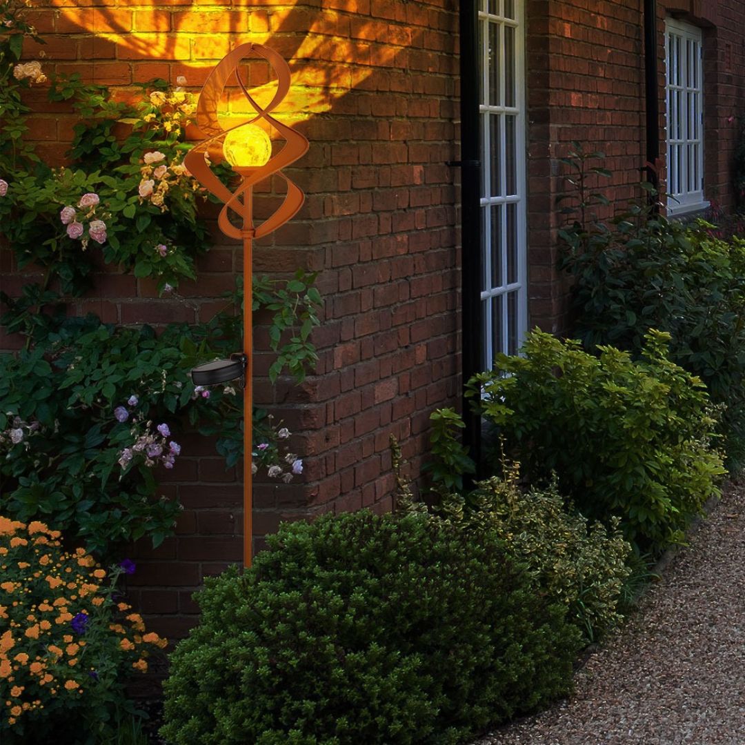 Solar LED Tuinlamp Roestkleurig Metaal IP44 Craquelé Bol