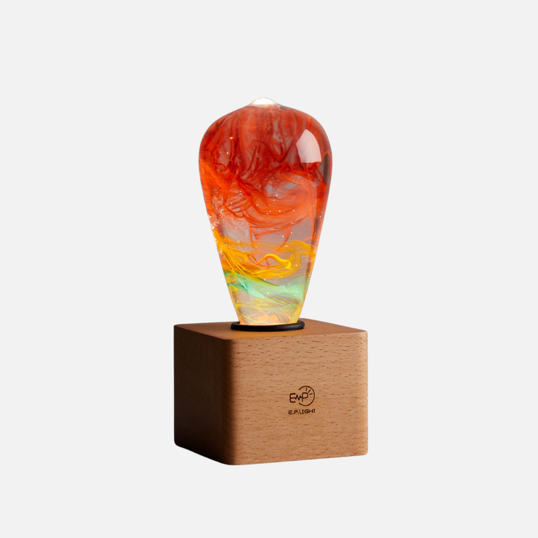 Handgemaakte LED Tafellamp met Houten Basis - Energiezuinige Verlichting