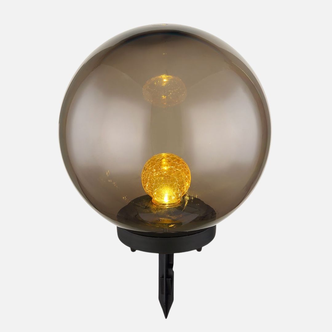 LED Solar Tuinlamp Bol Crackle Glas Zwart IP44