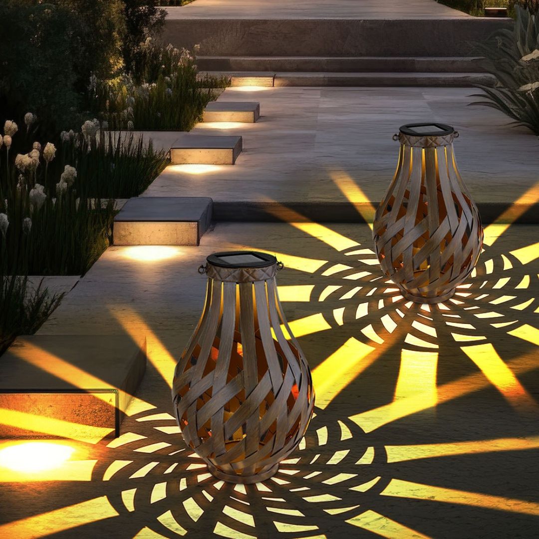 Solar LED Tuinverlichting Set, Bruine Bamboe, IP44, 27 cm, 2-pack