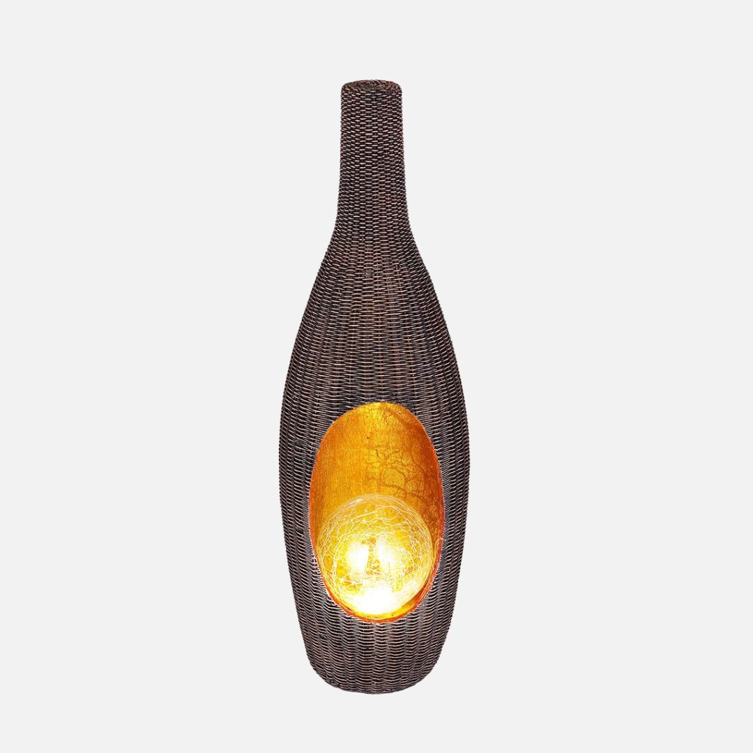 Solar LED Rattan Tuinlamp met Glazen Bol Goud