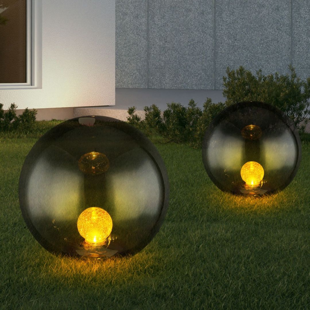 LED Solar Tuinlamp Bol Crackle Glas Zwart IP44