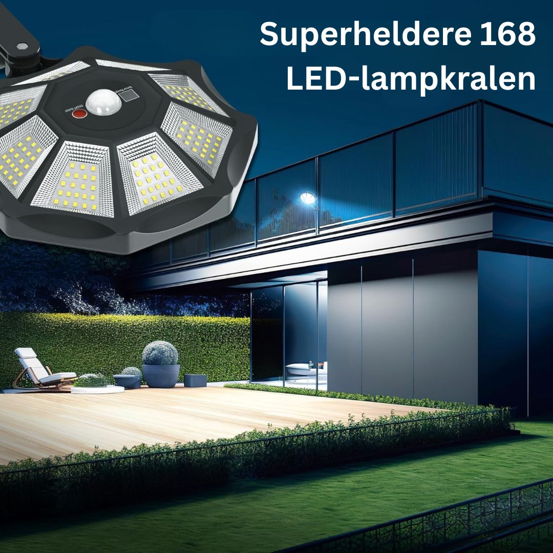 Zonne-straatlampen voor buiten met bewegingssensor, 168 LED IP66 6500K