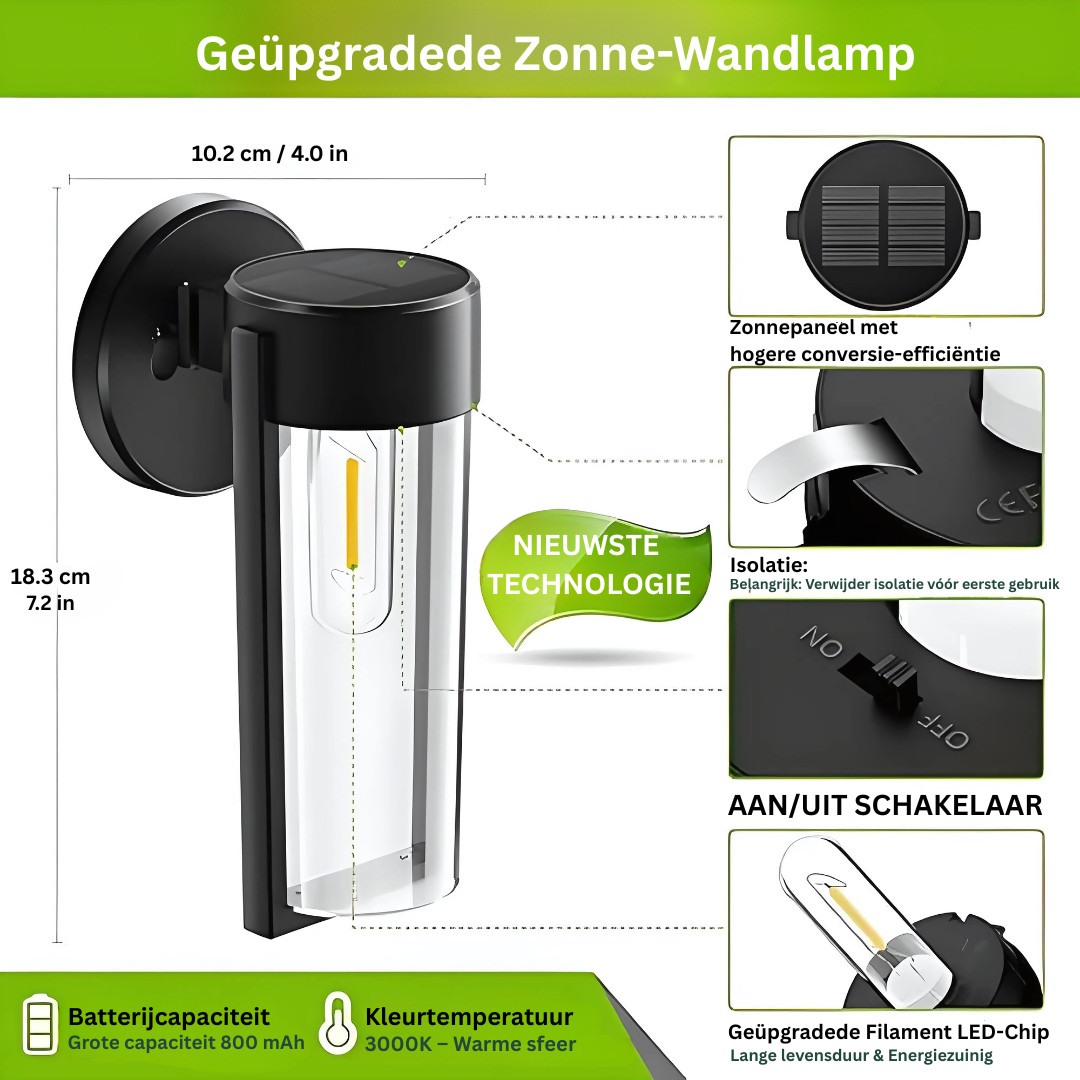 Solar Wandlamp Buitenverlichting met Automatische Aan/Uit Functie - Waterdicht