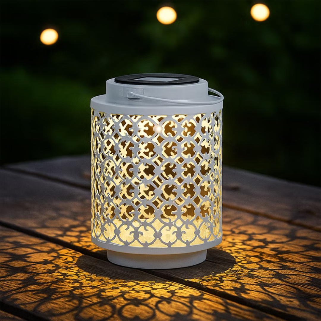 Solar LED Tuinlantaarn Wit Metaal Oosters Design 18cm Buiten