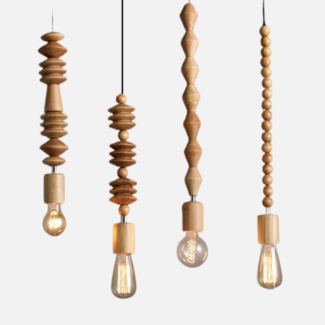 Houten Kralen Hanglamp voor Eettafel en Woonkamer - Uniek Ontwerp